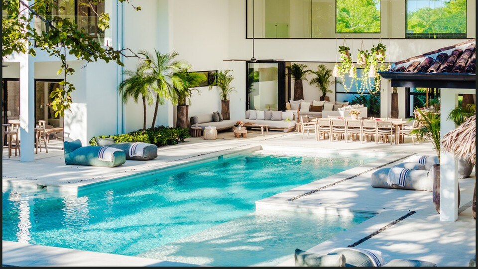 Private villa infinity pool at golden hour
